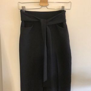 Japanese crepe dark grey tie front pants